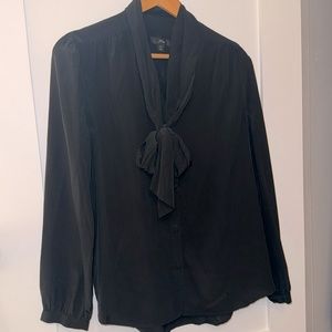 Black silk pussybow blouse